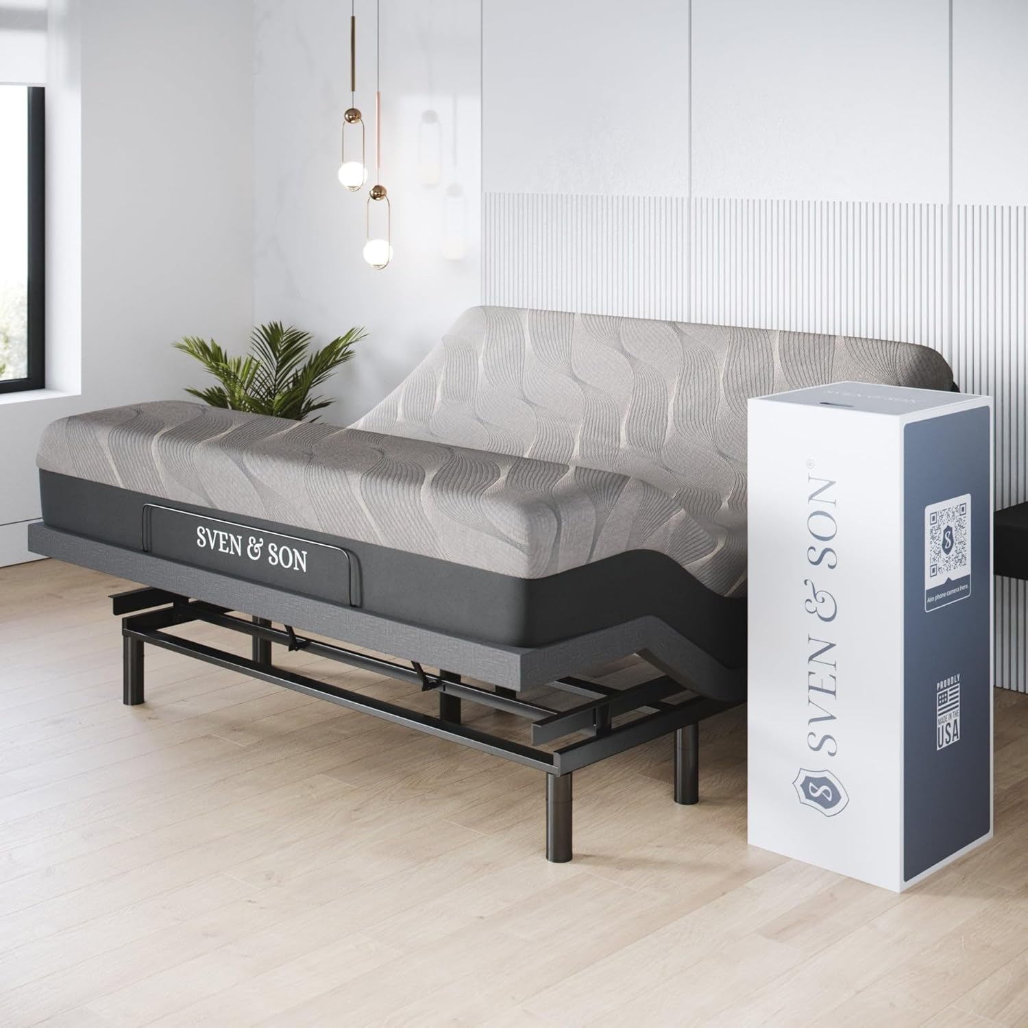 Sven & Son Harmony Adjustable Bed Base, Head and Foot Lift, Massage, Under-Bed Lights, USB, Gel Memory, Zero Gravity Smart Frame – King + 14 inch Hybrid Spring Matt (Medium Soft)