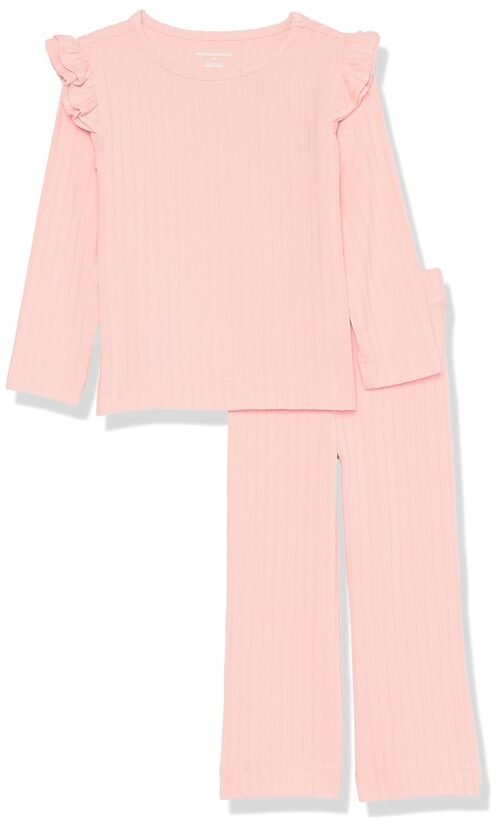 Amazon Essentials Girls and Toddlers' Wide-Rib Outfit Set, Pack of 2