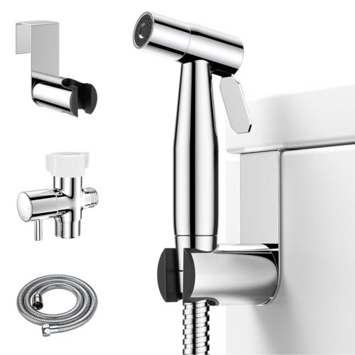 Arofa Chrome Handheld Bidet Sprayer for Toilet - Stainless Steel Cloth Diaper Jet Spray, Adjustable Water Pressure Control With Spray Hoses for Baby/Feminine Wash
