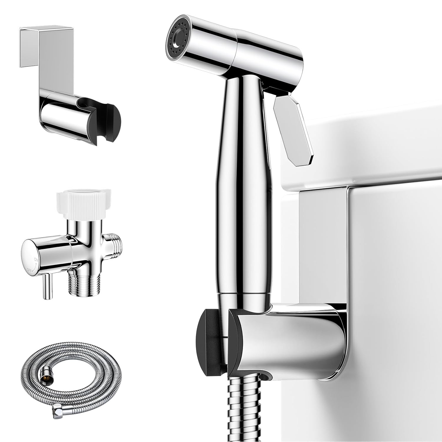 Arofa Chrome Handheld Bidet Sprayer for Toilet – Stainless Steel Cloth Diaper Jet Spray, Adjustable Water Pressure Control With Spray Hoses for Baby/Feminine Wash