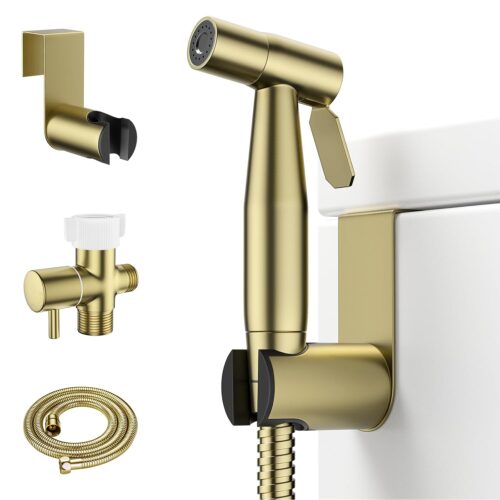 Arofa Gold Handheld Bidet Sprayer for Toilet - Stainless Steel Cloth Diaper Jet Spray, Adjustable Water Pressure Control with Bidet Spray Hoses, Bidet Toilet Sprayer for...