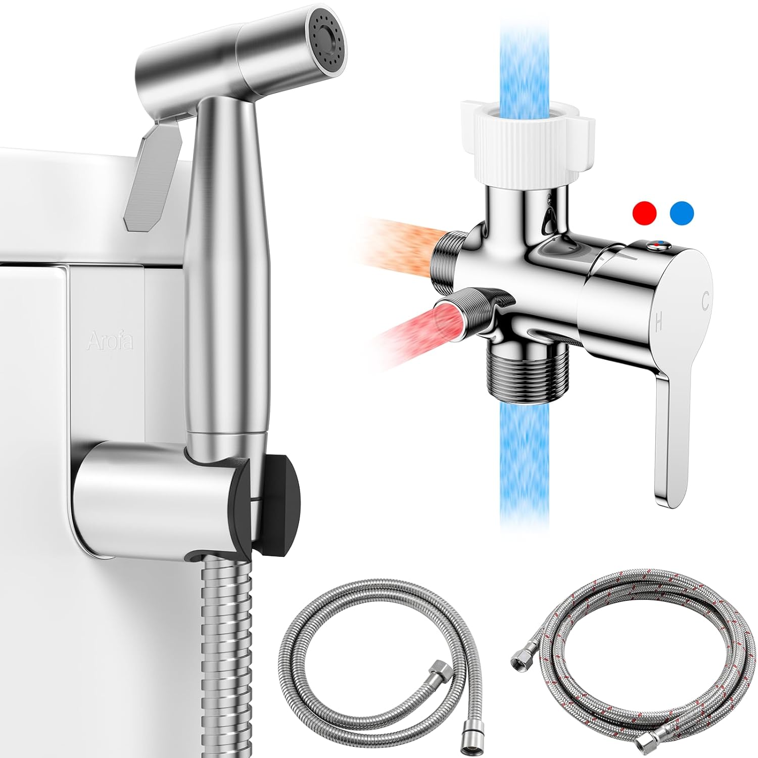 Arofa Hot and Cold Handheld Bidet Sprayer for Toilet, Warm Water Bidet with Adjustable Pressure, Non-Electric Temperature Control for Feminine Wash