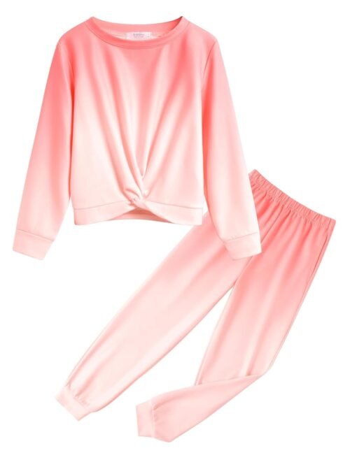 Arshiner Girls 2 Piece Outfits Fashion Twist Front Tracksuit Long Sleeve Pullover Sweatshirt Sweatpants Jogger set Sweatsuit