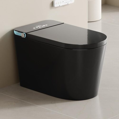 Black Smart Toilet with Auto Open/Close Lid, Modern Intelligent Tankless One Piece Toilet with Bidet Built In, Warm Water, Warm Air Drying, Self-Cleaning Heated Seat Toilet with...