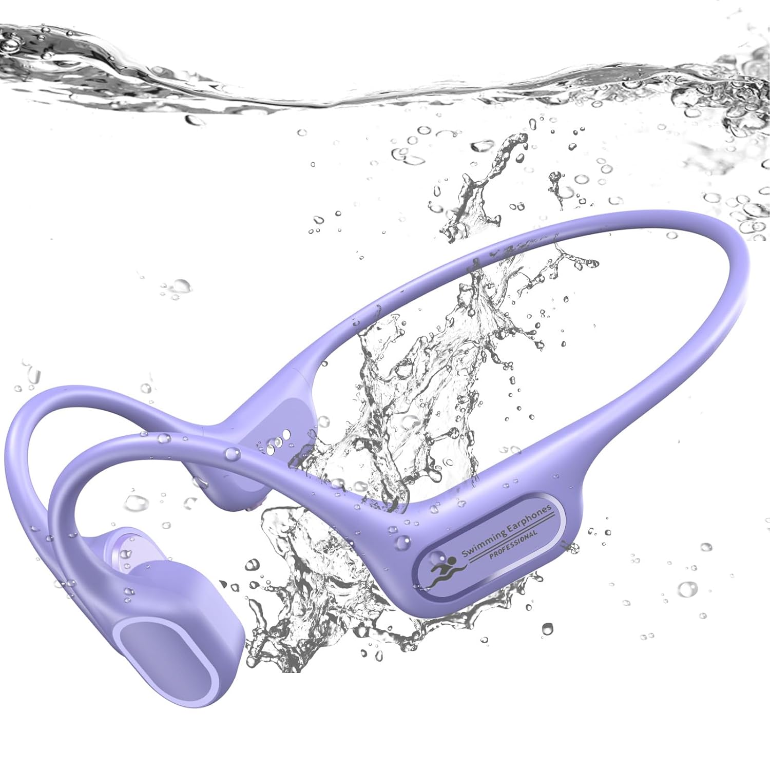 Bone Conduction Bluetooth Headphones, IP68 Waterproof Swimming Headphones with 32GB MP3 Player, Lightweight Open Ear Design for Swimming/Surfing/Marathon/Cycling(Purple)