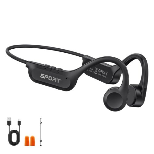 Bone Conduction Headphones Open Ear Bluetooth 5.4 Headset with Mic 10H Playtime Lightweight Secure Fit Bluetooth Headphones IPX6 Waterproof Earphones for Running Cycling Gym