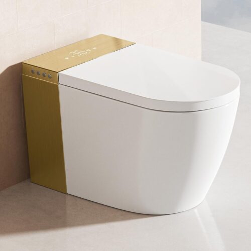 BONSAM Smart Toilet with Auto Open/Close Lid and Foam Shield, Modern Tankless Toilet with Bidet Built In, One Piece Toilet with Auto Flush, Foot Sensor Operation, Remote Control