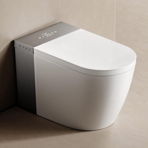 BONSAM Smart Toilet with Auto Open/Close Lid, Modern Tankless Toilet with Bidet Built In, One Piece Toilet with Auto Deodorization, Foot Sensor Operation, Remote Control