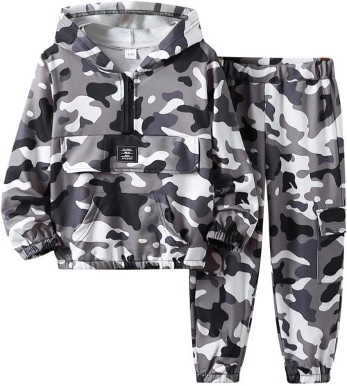 Boys Clothes Kids Little Boy Color Block Half Zip Hoodie & Jogger Pants Outfit Set,4-12 Years