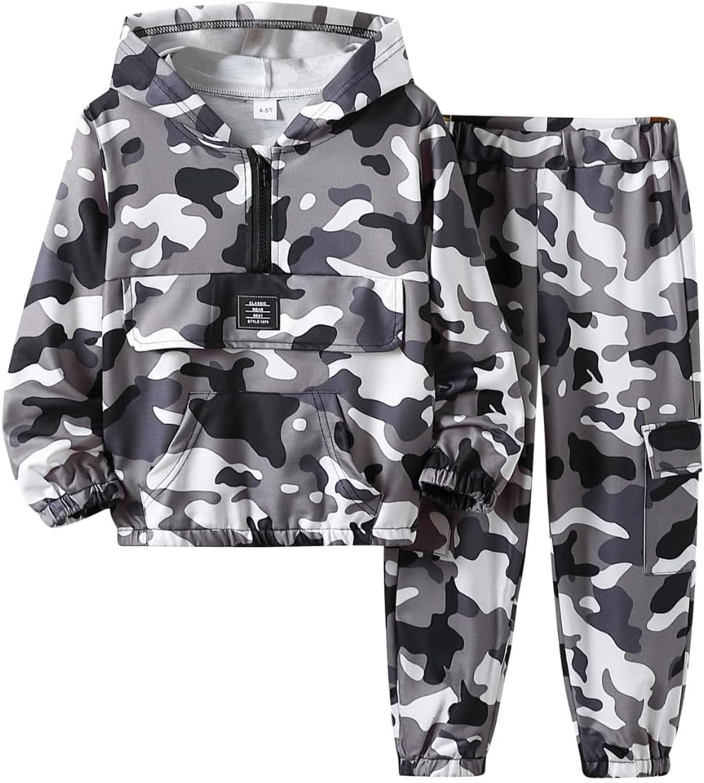 Boys Clothes Kids Little Boy Color Block Half Zip Hoodie & Jogger Pants Outfit Set,4-12 Years