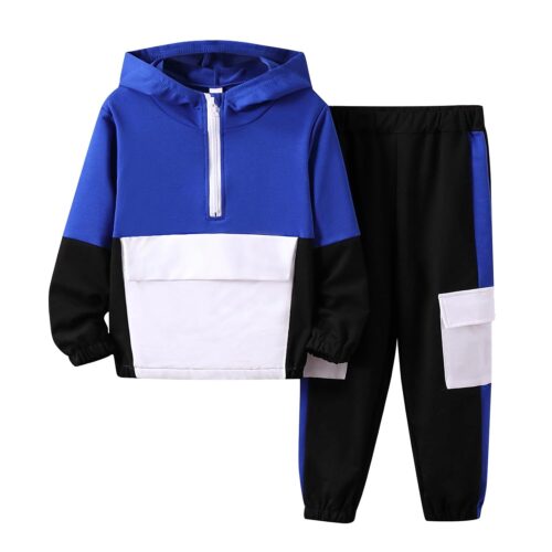 Boys Clothes Kids Little Boy Color Block Half Zip Hoodie & Jogger Pants Outfit Set,4-12 Years