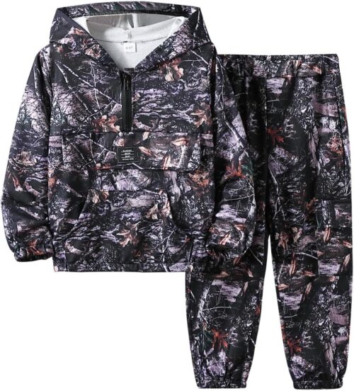 Boys Clothes Kids Little Boy Color Block Half Zip Hoodie & Jogger Pants Outfit Set,4-12 Years