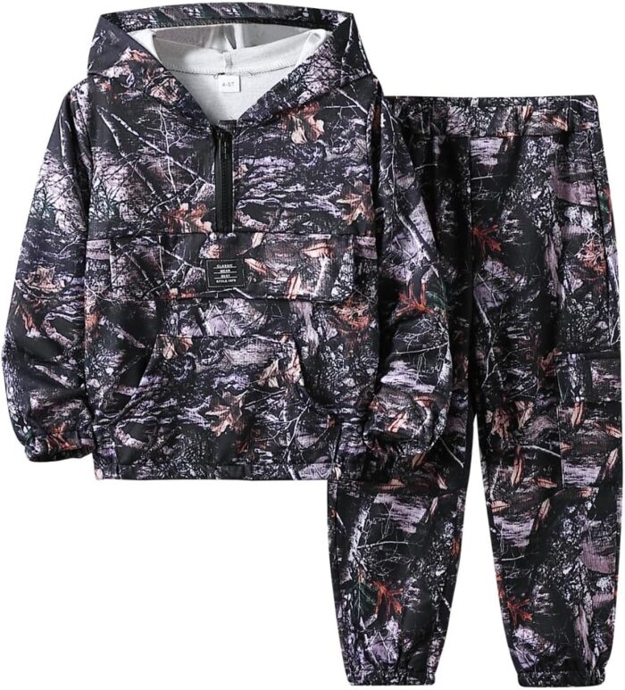 Boys Clothes Kids Little Boy Color Block Half Zip Hoodie & Jogger Pants Outfit Set,4-12 Years