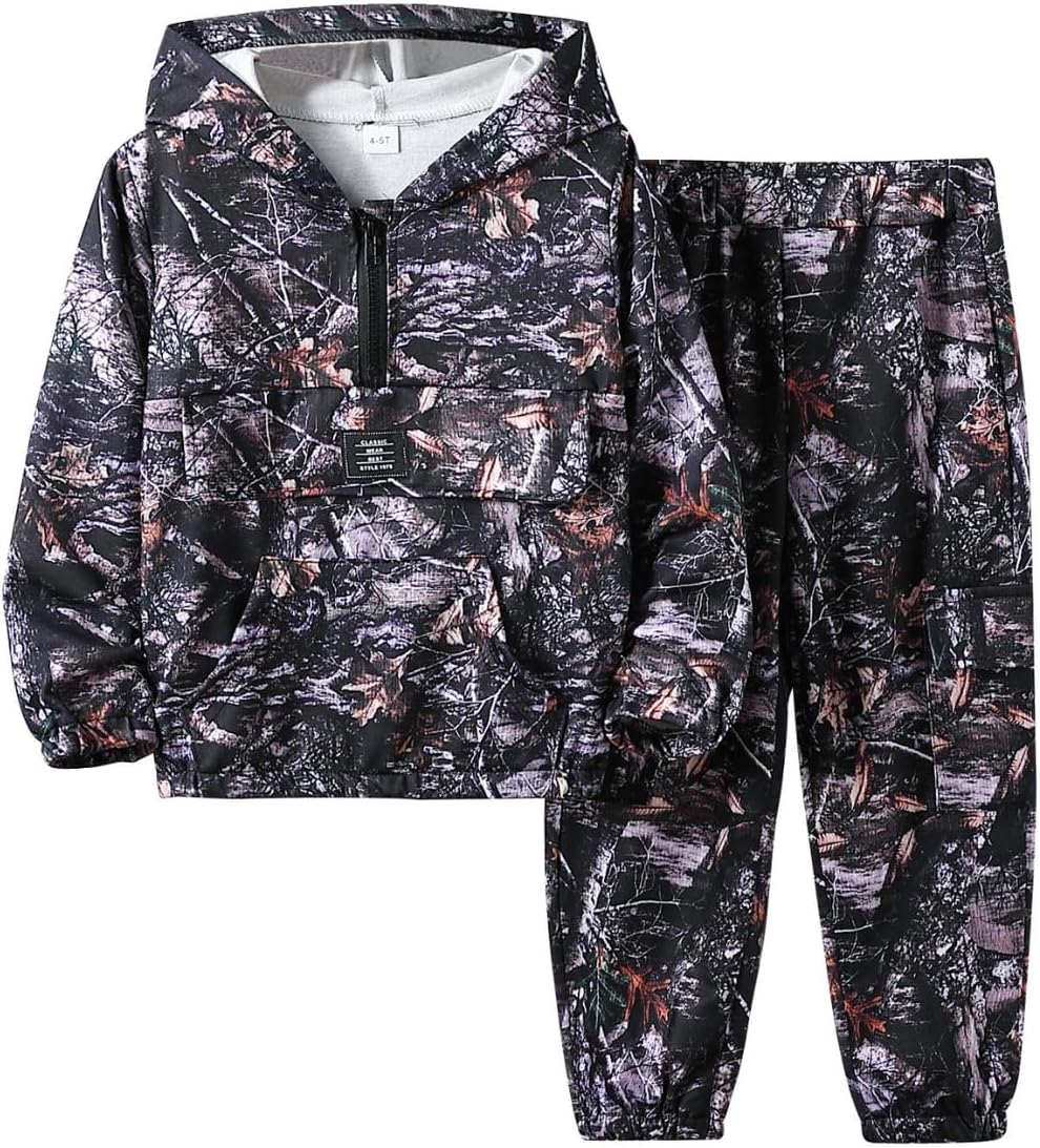 Boys Clothes Kids Little Boy Color Block Half Zip Hoodie & Jogger Pants Outfit Set,4-12 Years