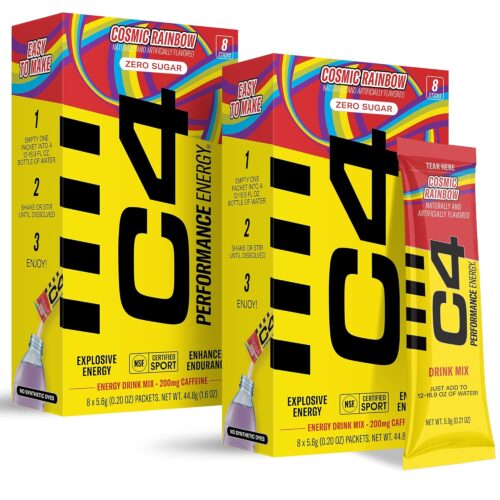 C4 Performance Energy, Cosmic Rainbow, 200mg Caffeine, Zero Sugar, NSF (2 Boxes, 16 Sticks)