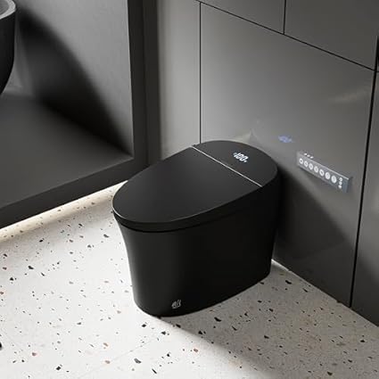 CANEST Black Smart Toilet, Tankless Bidet Toilet with Heated Seat, Foot Sensor Operation, Auto Open & Close, Dual Auto Flush, Warm Water, LED Display, Night Light, Wireless...