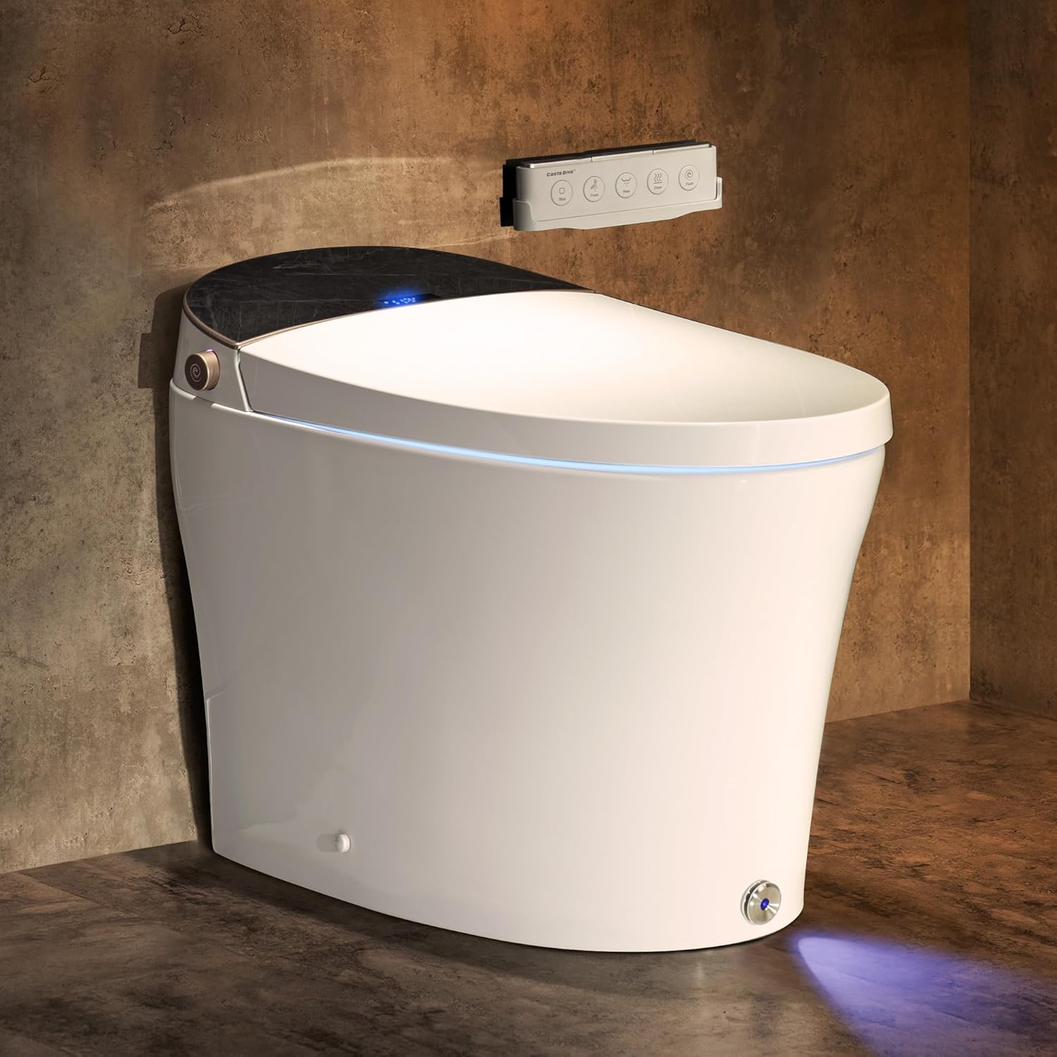 Casta Diva Smart Toilet with Built-in Tank, Auto Open/Close, Foam Shield, 1000g MaP Powerful Flush, Heated Bidet Seats, Foot Kick Auto & Blackout Flush, Bidet Toilet Temp…