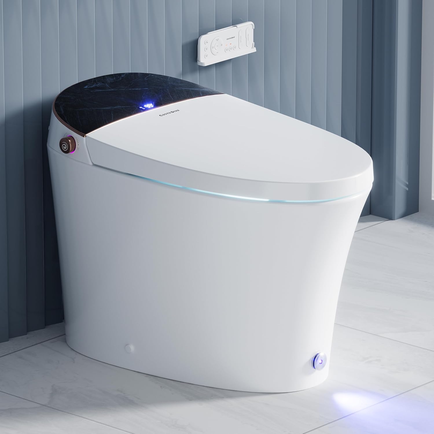 Casta Diva Smart Toilet with Tank, Foam Dispenser, Soft-Close Lid, Foot Kick & Off-seat Auto Flush, Heated Seat, Warm Water & Dryer, Blackout Flush, 1.06 GPF Digital Display…