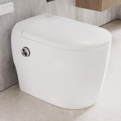 Compact One-Piece Smart Toilet for Small Bathrooms, Dual Flush Bidet with Auto Flush, Foot Kick Flush, Heated Seat, Adjustable Water & Air Temperature,Soft Night Light, and...