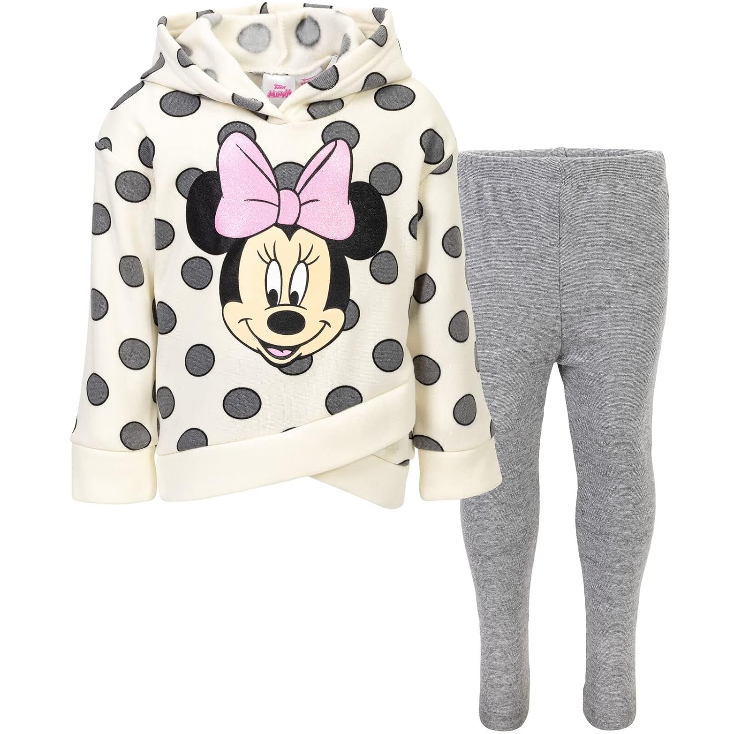 Disney Minnie Mouse Fleece Pullover Crossover Hoodie and Leggings Outfit Set Infant to Big Kid Sizes (12 Months – 14-16)