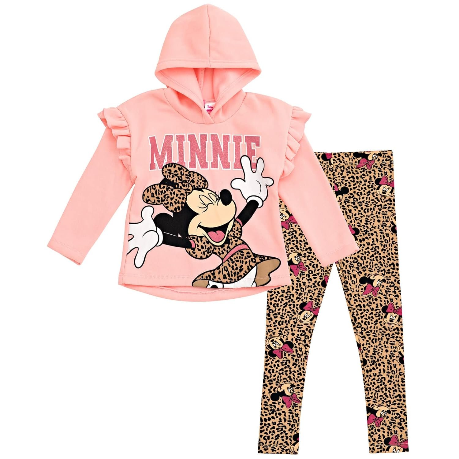 Disney Minnie Mouse Fleece Pullover Crossover Hoodie and Leggings Outfit Set Infant to Big Kid Sizes (12 Months – 14-16)