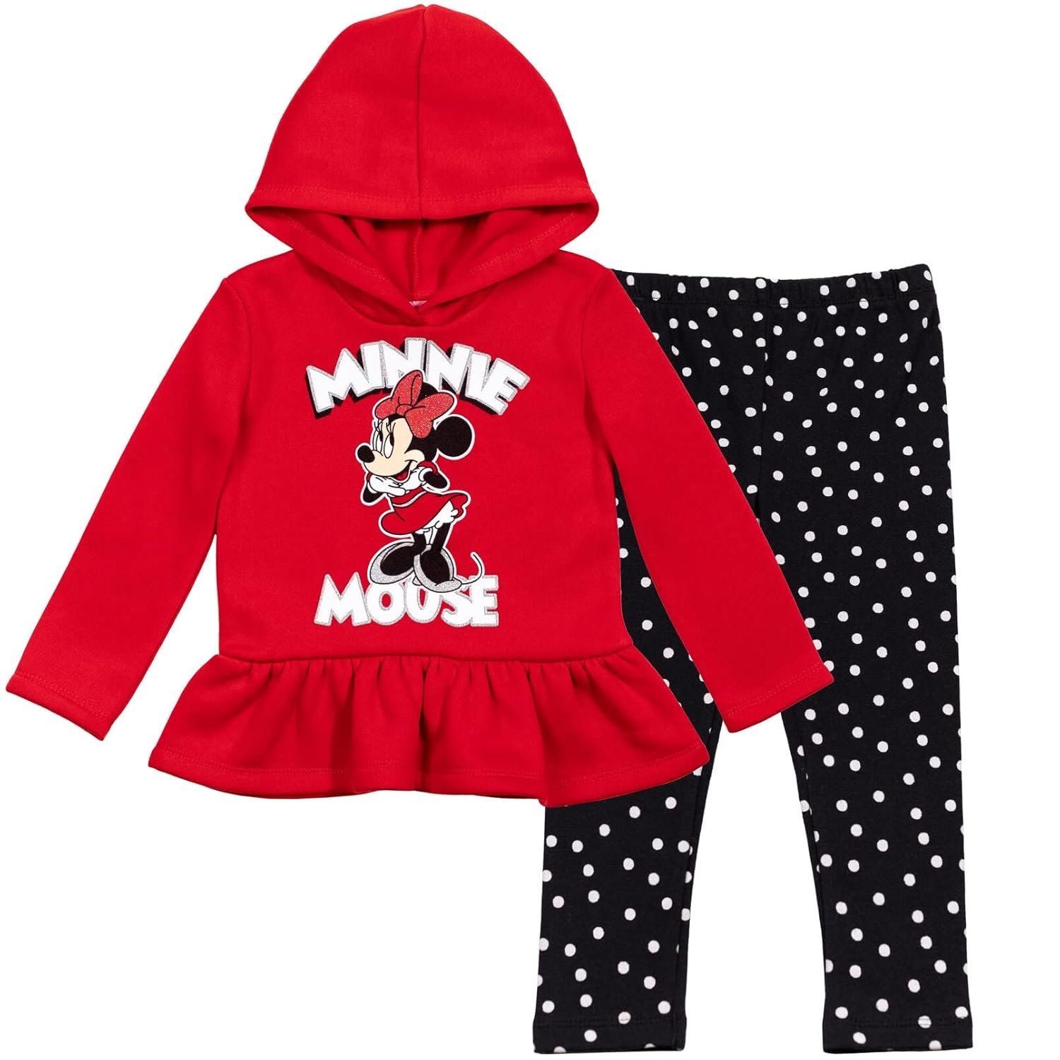Disney Minnie Mouse Fleece Pullover Crossover Hoodie and Leggings Outfit Set Infant to Big Kid Sizes (12 Months – 14-16)