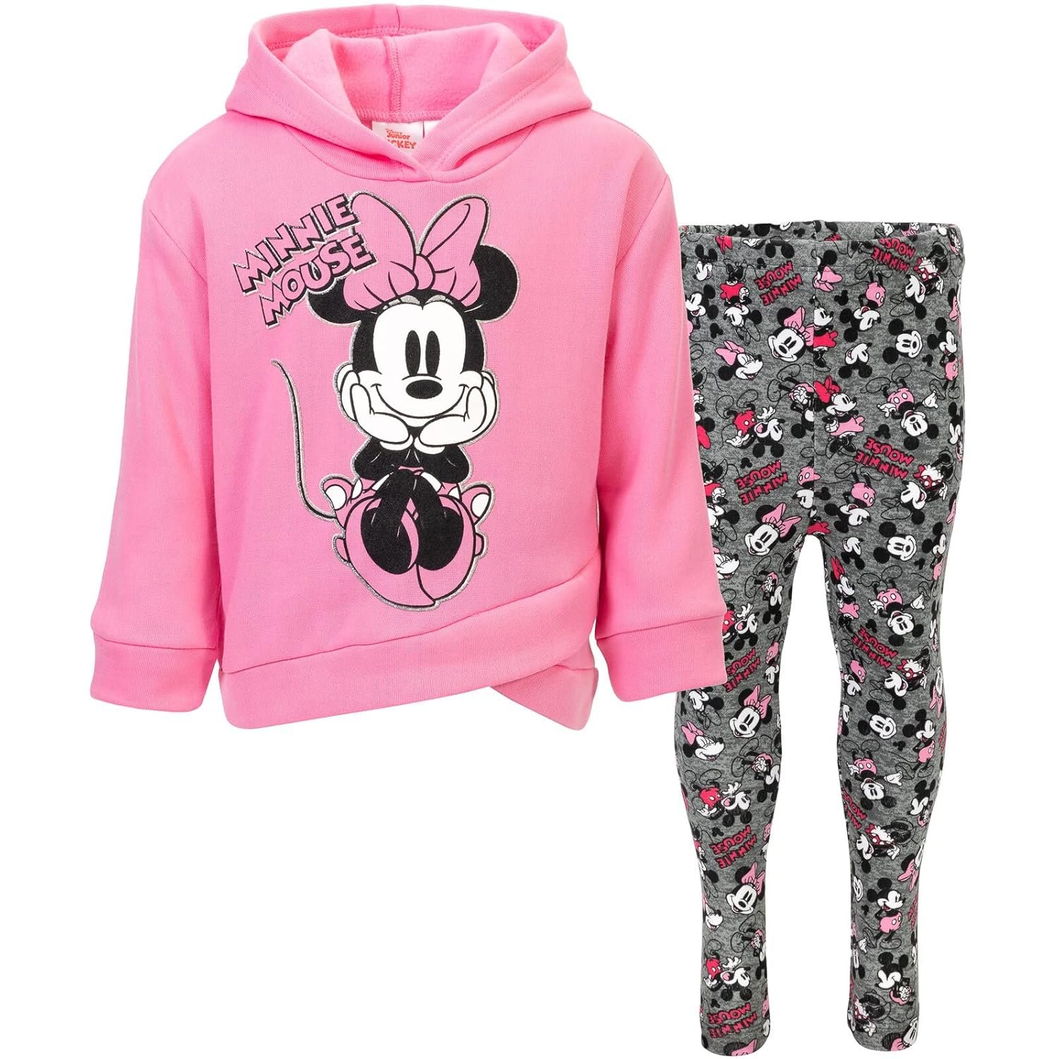 Disney Minnie Mouse Fleece Pullover Crossover Hoodie and Leggings Outfit Set Infant to Big Kid Sizes (12 Months – 14-16)