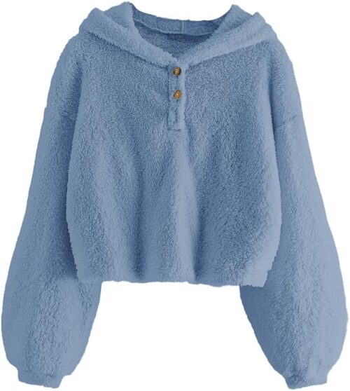 GAMISOTE Kids Girl's Fuzzy Hoodies Warm Loose Button Down Pullover Sherpa Jacket Top