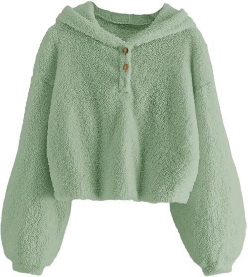 GAMISOTE Kids Girl's Fuzzy Hoodies Warm Loose Button Down Pullover Sherpa Jacket Top