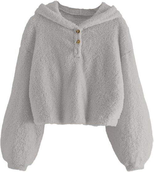 GAMISOTE Kids Girl's Fuzzy Hoodies Warm Loose Button Down Pullover Sherpa Jacket Top