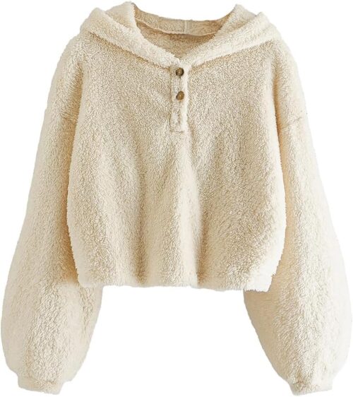 GAMISOTE Kids Girl's Fuzzy Hoodies Warm Loose Button Down Pullover Sherpa Jacket Top