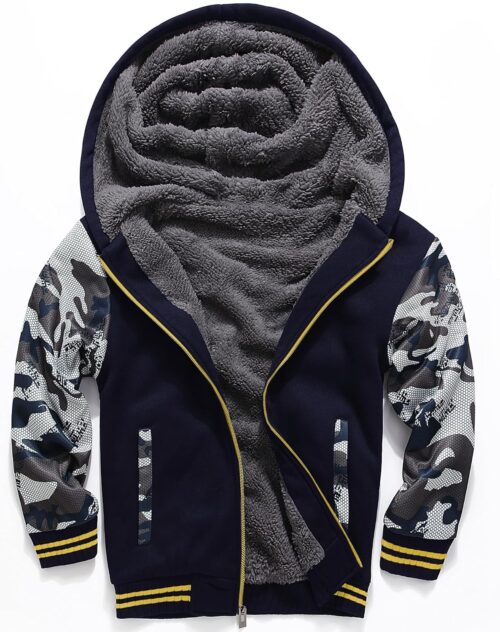 GEEK LIGHTING Boys Sherpa Lined Hoodie Kids Fleece Sweatshirt Full Zip Hooded Jacket