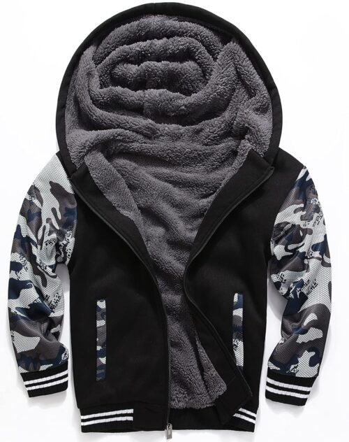 GEEK LIGHTING Boys Sherpa Lined Hoodie Kids Fleece Sweatshirt Full Zip Hooded Jacket