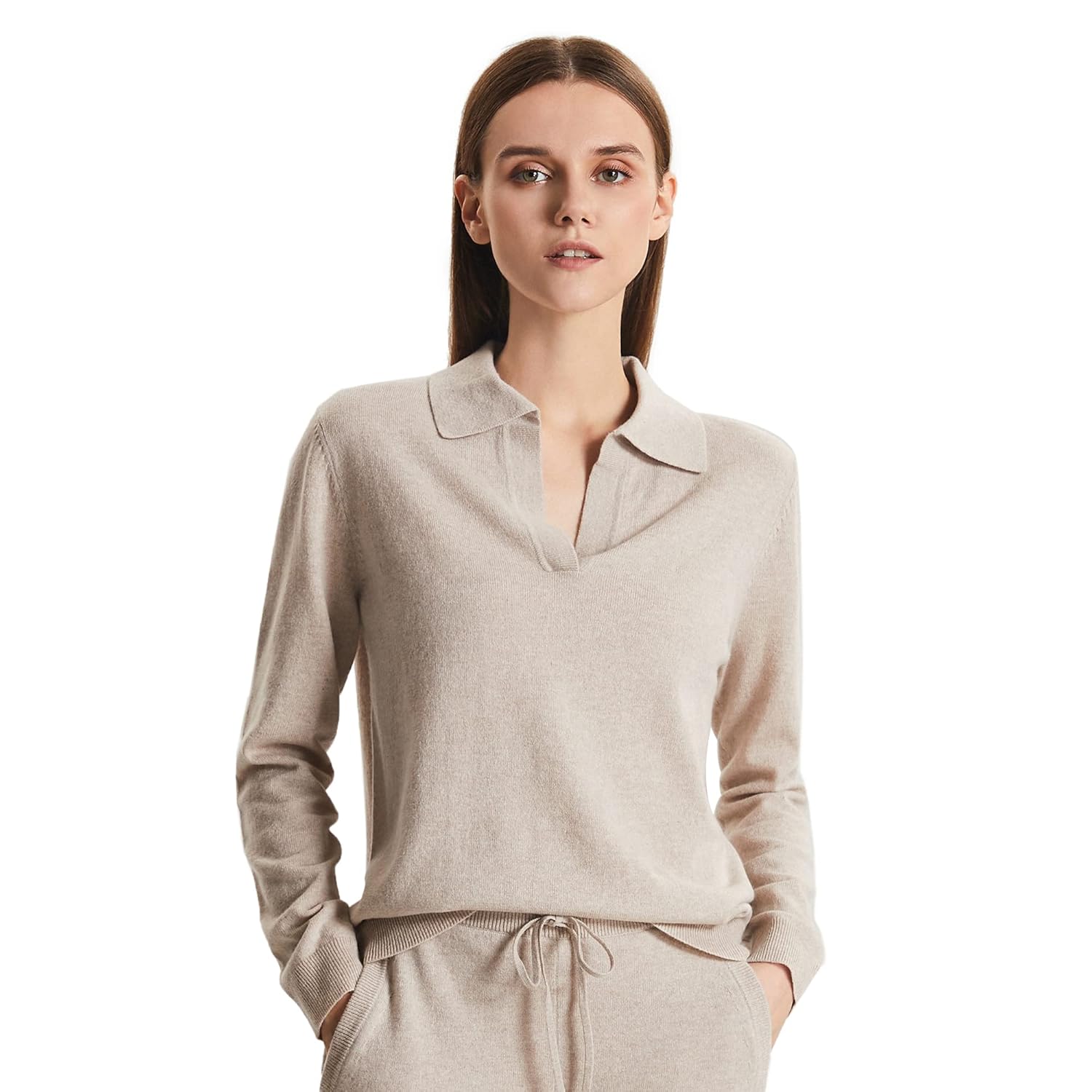 GreenMount Womens Super Lightweight Worsted Deep V-Polo Cashmere Sweater Pullover for Spring and Summer Keep 37.5 Warm