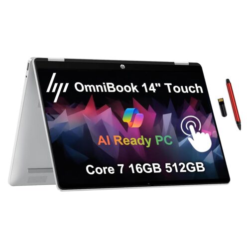 HP OmniBook 5 Flip 2-in-1 14" 2K Touchscreen Laptop, Intel 10-Core 7 150U, 16GB LPDDR5 RAM, 512GB SSD, Intel Graphics, Copilot, Backlit Keyboard, Wi-Fi 6E, Windows 11, Glacier...