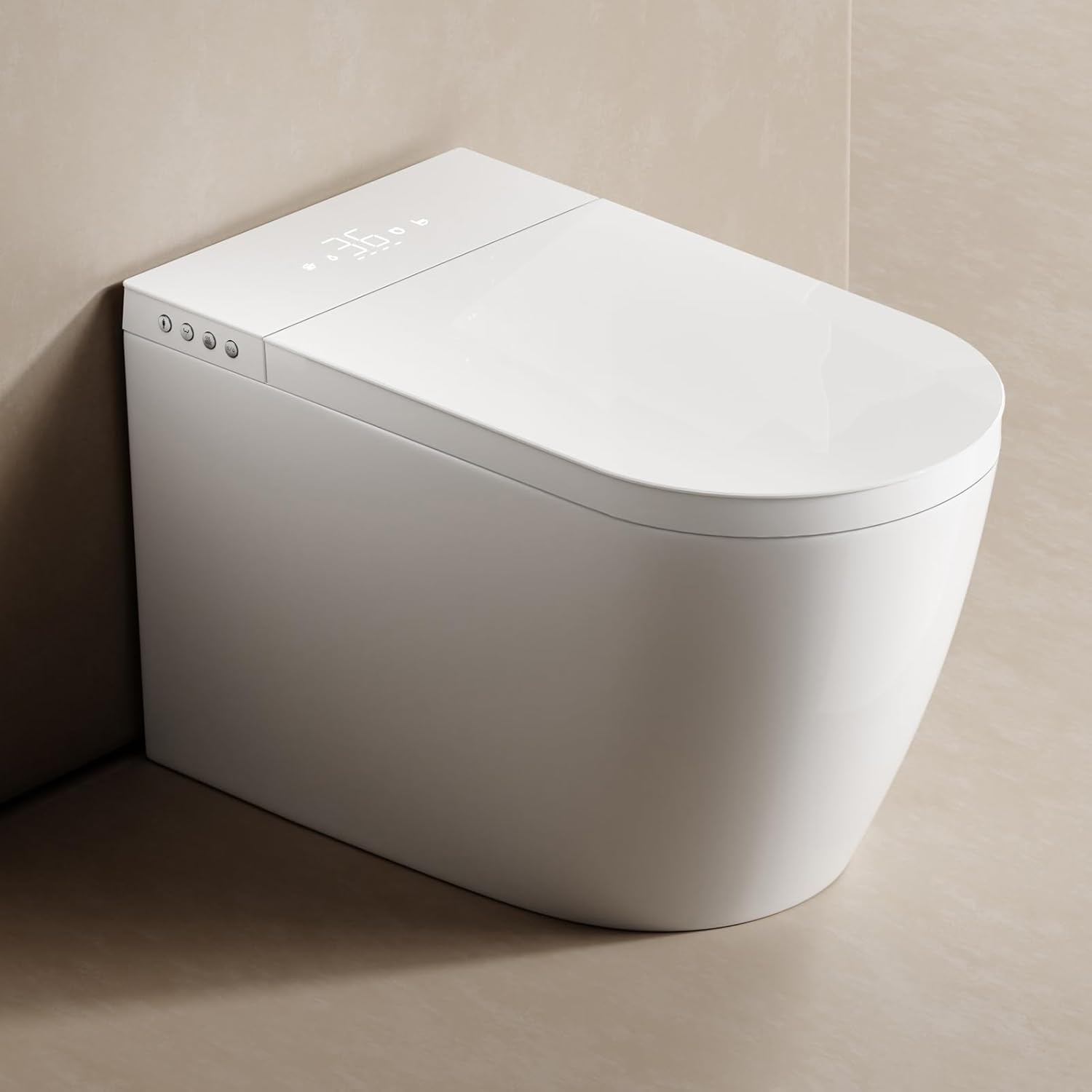 Intelligent Smart Toilet with Auto Open/Close Lid, Automatic Tankless Toilet with Bidet Built In, One Piece Toilet with Foot Sensor Operation for Modern Bathrooms