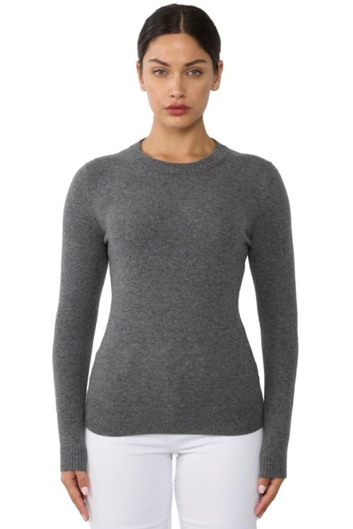 JENNIE LIU Women's 100% Pure Cashmere Crew Neck Sweater, Tight Knit Cozy Soft Hand Washable Long Sleeve Pullover