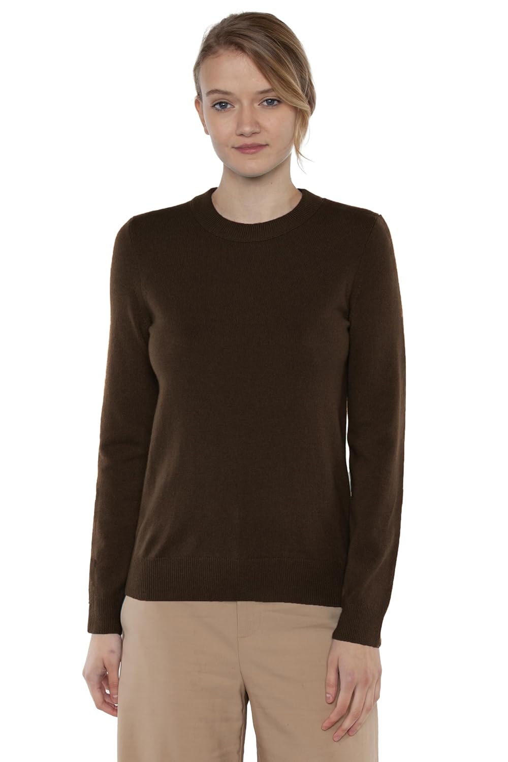 JENNIE LIU Women’s 100% Pure Cashmere Crew Neck Sweater, Tight Knit Cozy Soft Hand Washable Long Sleeve Pullover