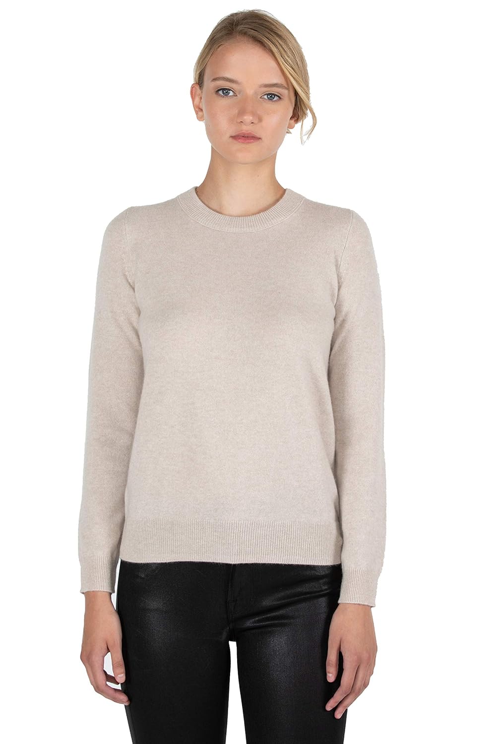 JENNIE LIU Women’s 100% Pure Cashmere Crew Neck Sweater, Tight Knit Cozy Soft Hand Washable Long Sleeve Pullover