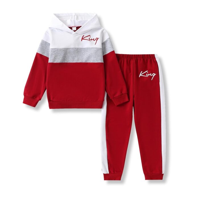Kids Boys Clothes Color Blocking Hoodie Sweatshirts and Pant 2Pcs Fall Outfits Set Size 5-10
