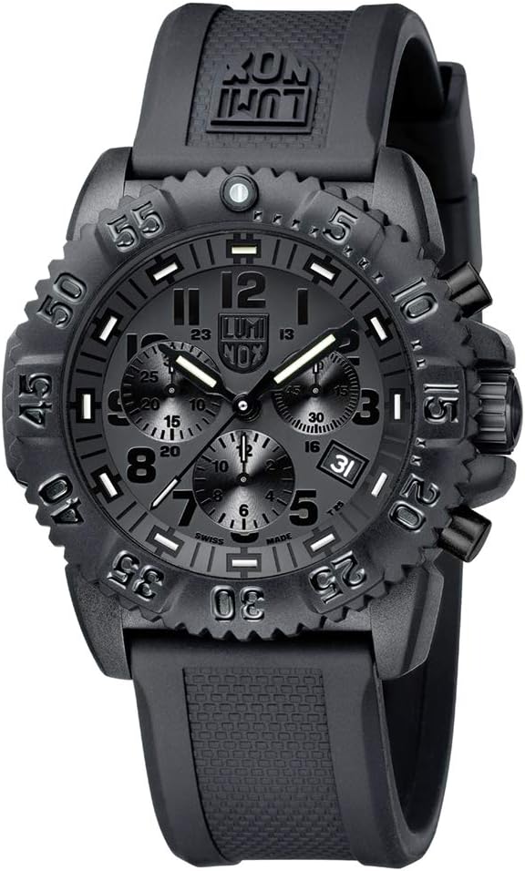Luminox Chronograph Black Navy Seals Mens Watch XS.3081.BO.F 200 Meter Waterproof, Sapphire Crystal, Rubber Strap, A_na, Strap