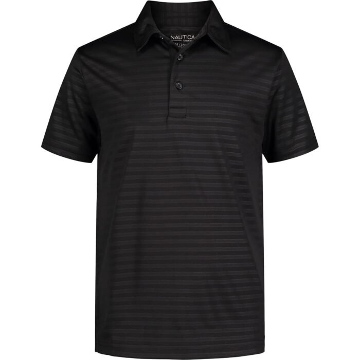 Nautica Boys Active Short Sleeve Polo Shirt, Button Closure & Embossed Stripes, Breathable Performance Fabric