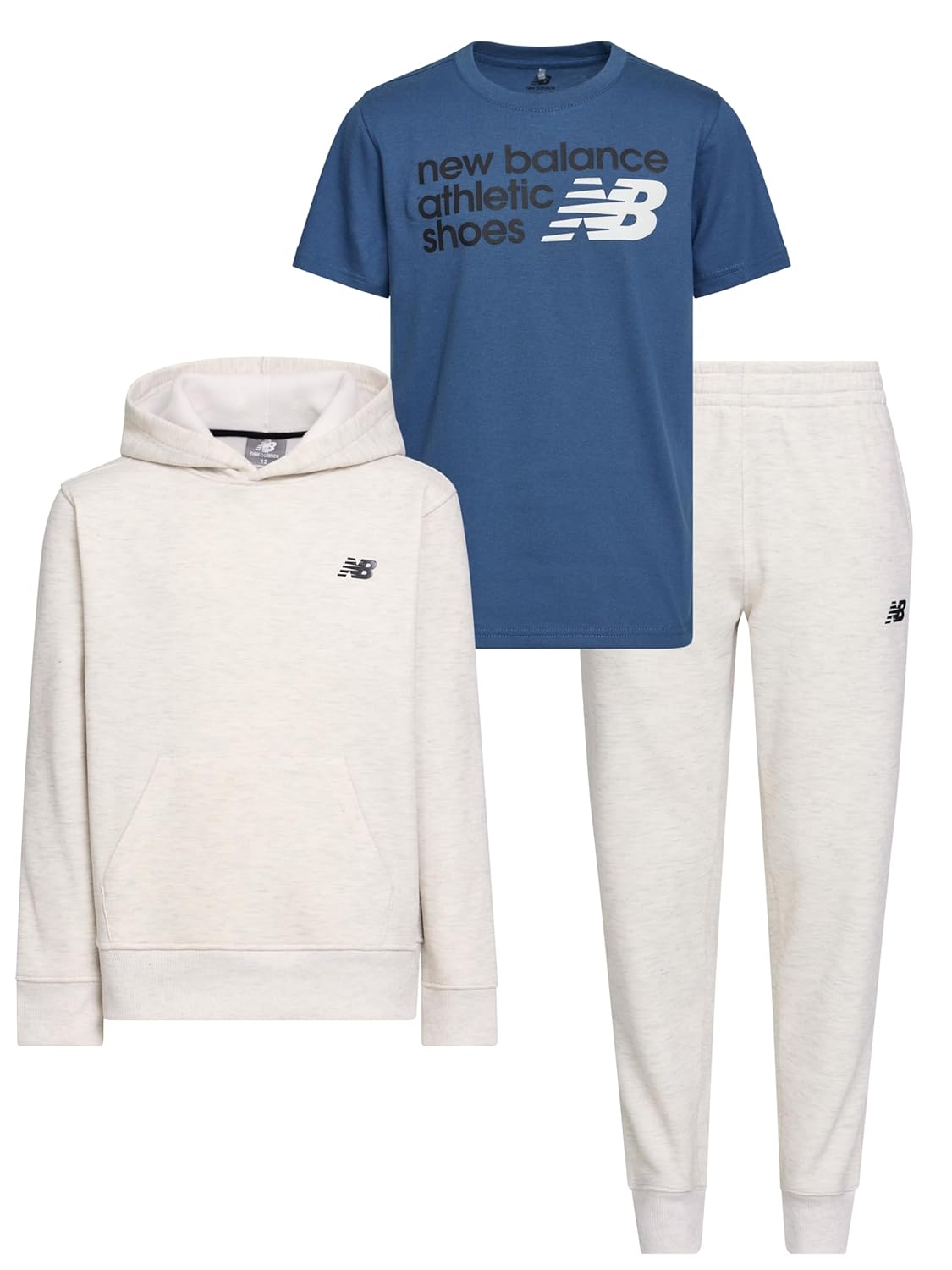 New Balance 3Pc Sweatsuit for Boys & Toddlers – Pullover Hoodie, T-Shirt, Jogger, Kids Soft Cotton Blend Fleece (2T-12)