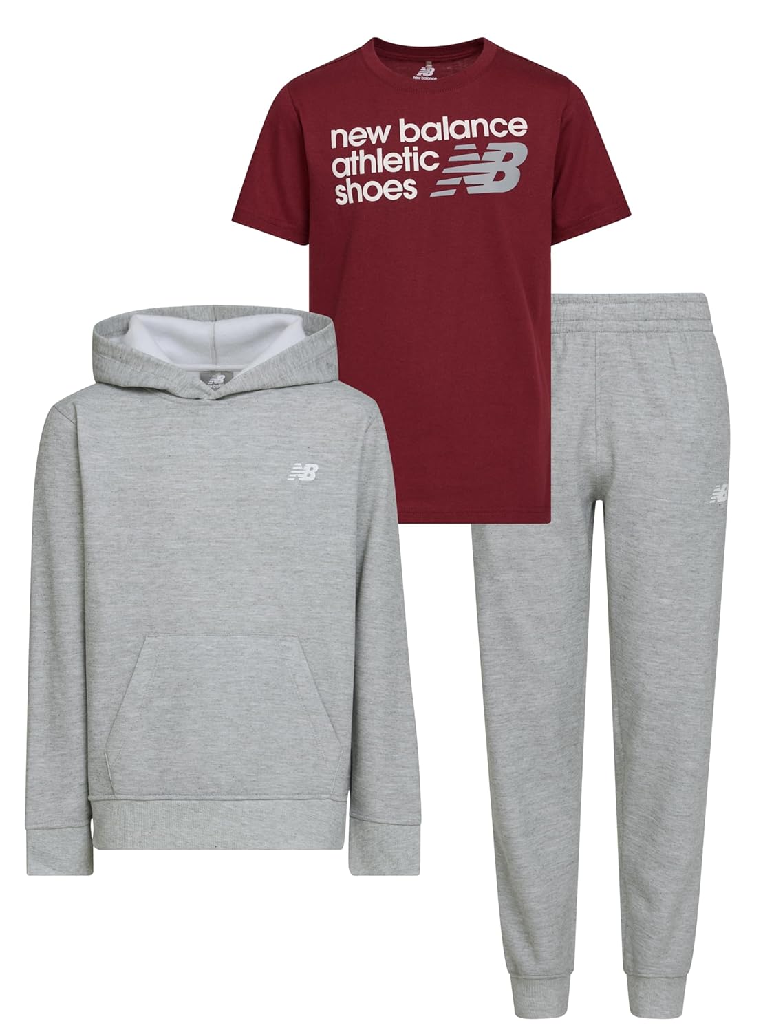 New Balance 3Pc Sweatsuit for Boys & Toddlers – Pullover Hoodie, T-Shirt, Jogger, Kids Soft Cotton Blend Fleece (2T-12)