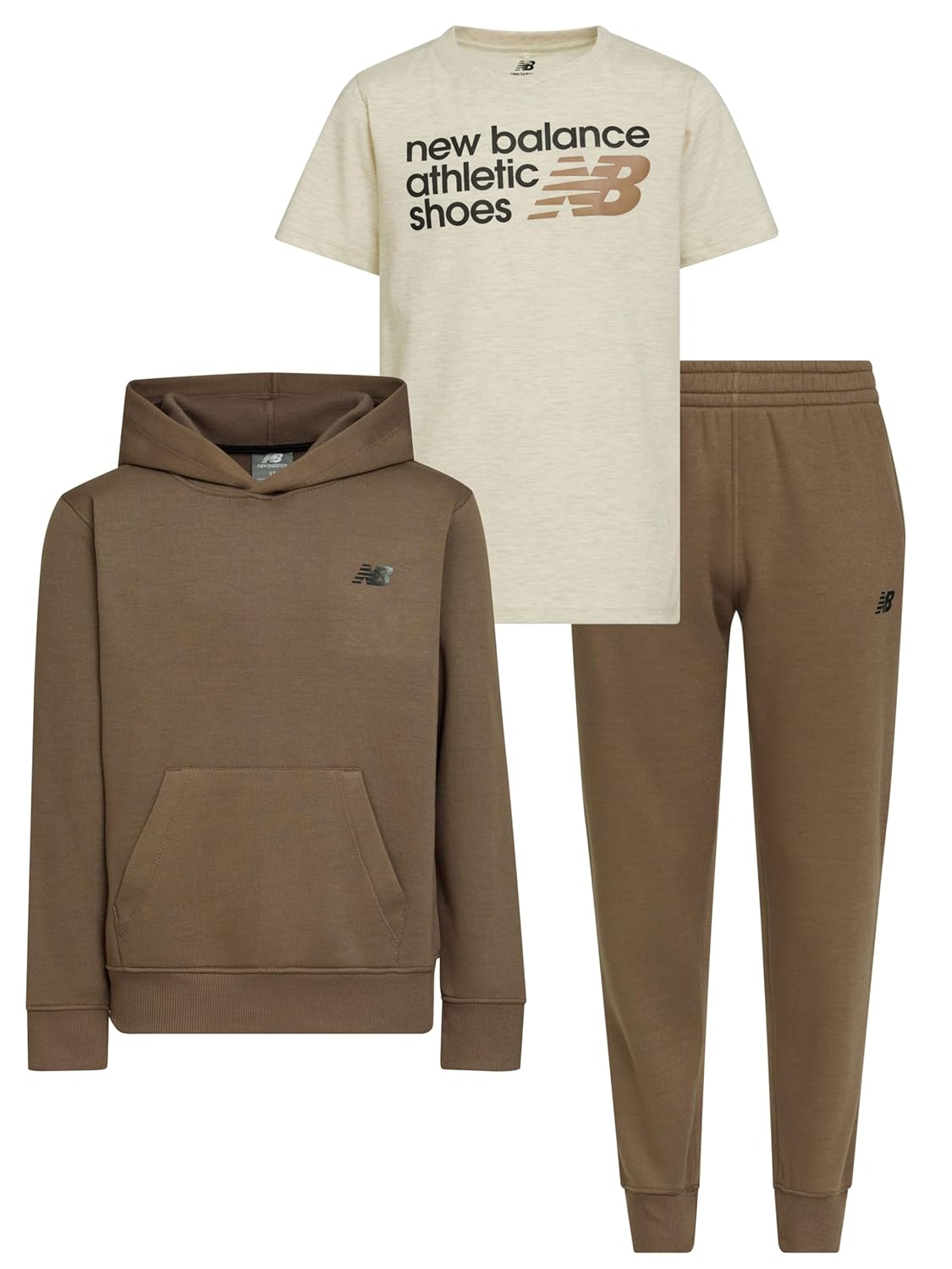 New Balance 3Pc Sweatsuit for Boys & Toddlers – Pullover Hoodie, T-Shirt, Jogger, Kids Soft Cotton Blend Fleece (2T-12)