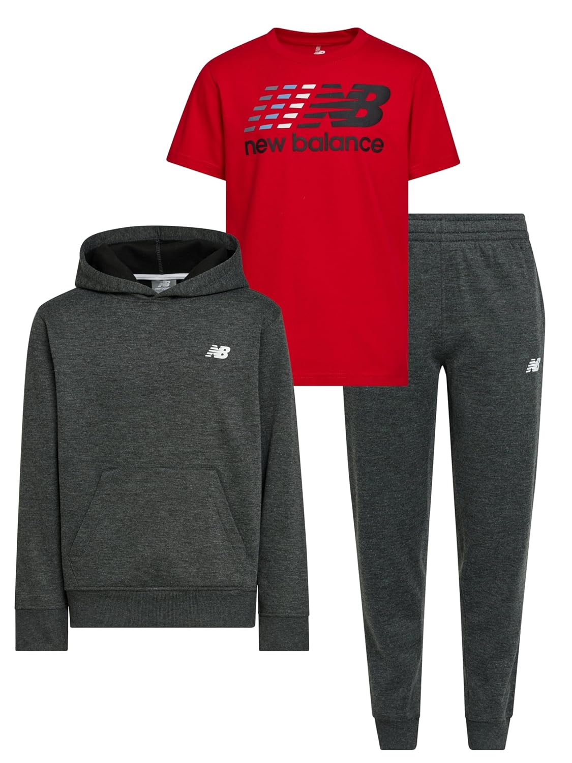 New Balance 3Pc Sweatsuit for Boys & Toddlers – Pullover Hoodie, T-Shirt, Jogger, Kids Soft Cotton Blend Fleece (2T-12)