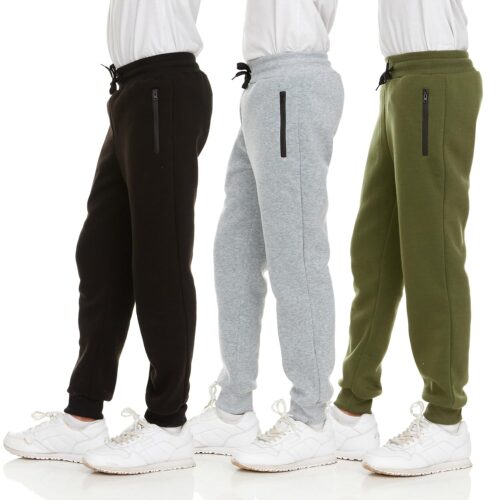 PURE CHAMP 3Pk Boys Sweatpants Fleece Athletic Workout Kids Clothes Boys Joggers with Zipper Pocket and Drawstring Size 4-20