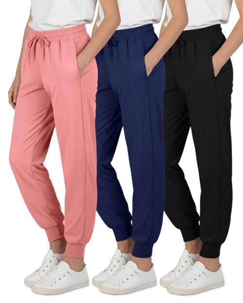 Real Essentials 3 Pack: Girls' Dry-Fit Jogger Sweatpants Soft Active Athletic Kids Joggers with Pockets & Drawstring