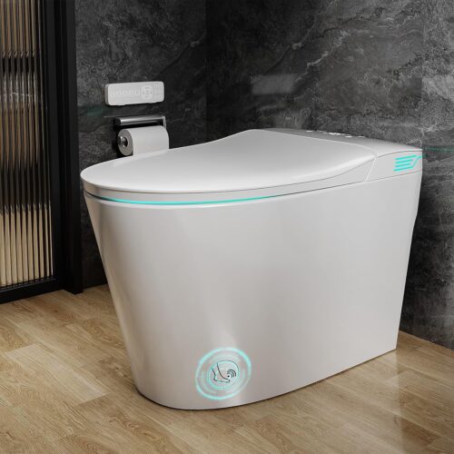 Smart Toilet with Bidet Built In ADA Height 17.7", 1.28GPF Power Flush, One Piece Bidet Toilet Design with Heated Seat, Voice Control, Remote Control, Foam Shield, Tankless...
