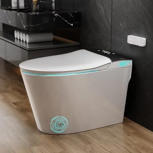 Smart Toilet with Bidet Built In ADA Height 17.7", 1.28GPF Power Flush, One Piece Bidet Toilet Design with Heated Seat, Voice Control, Remote Control, Foam Shield, Tankless...